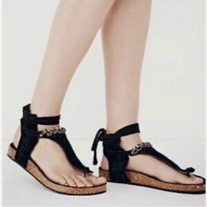 Free People Collins Wrap Suede Sandals Size 37/ US 6.5 Black